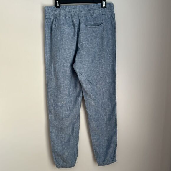 Athleta Cabo Linen Jogger Pants Chambray Blue Size 8 100% Linen Zip Pockets - Picture 4 of 14